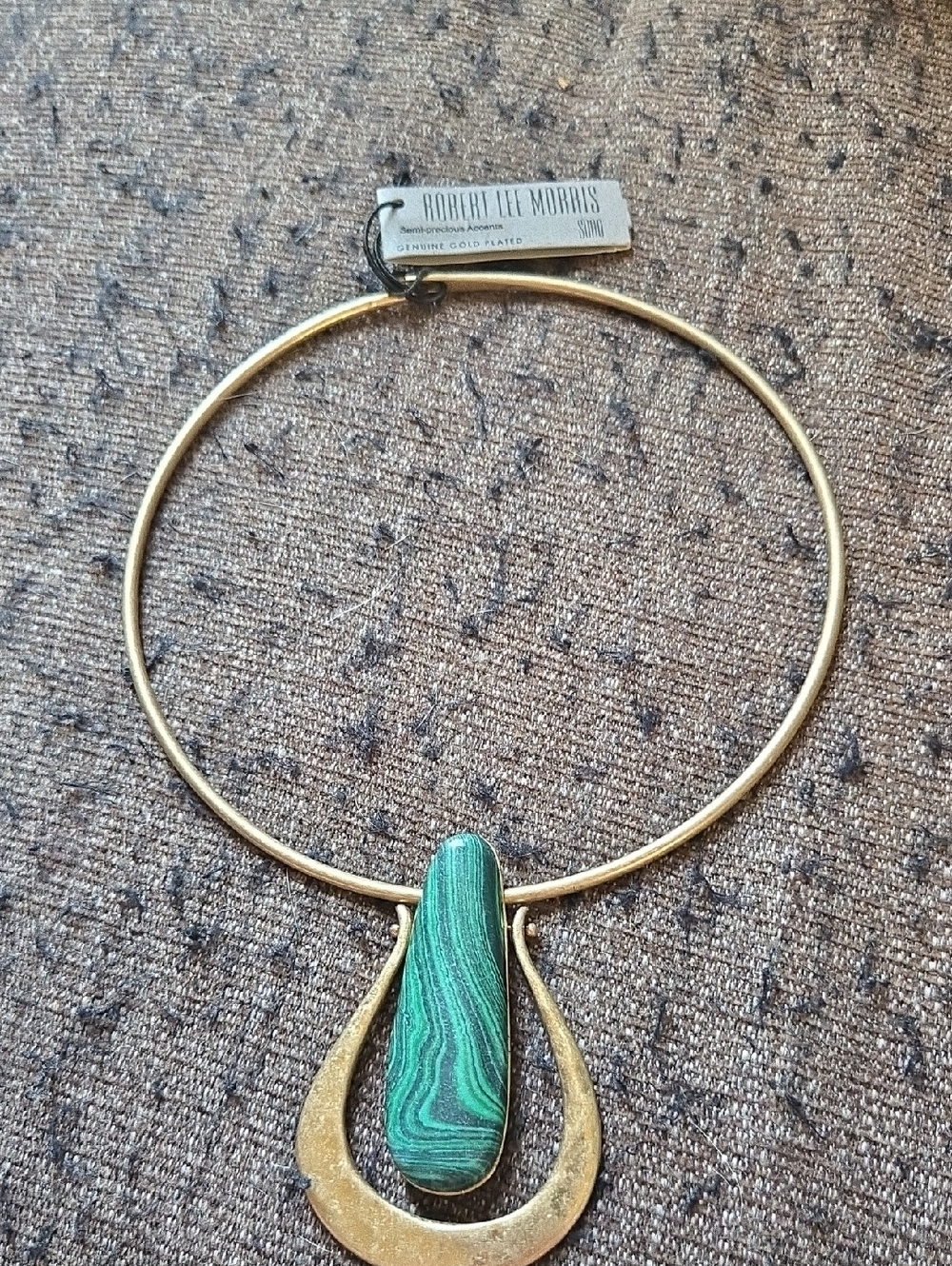 Robert Lee Morris Soho Gold-Plated Collar Necklace with Green Malachite NWT✨️